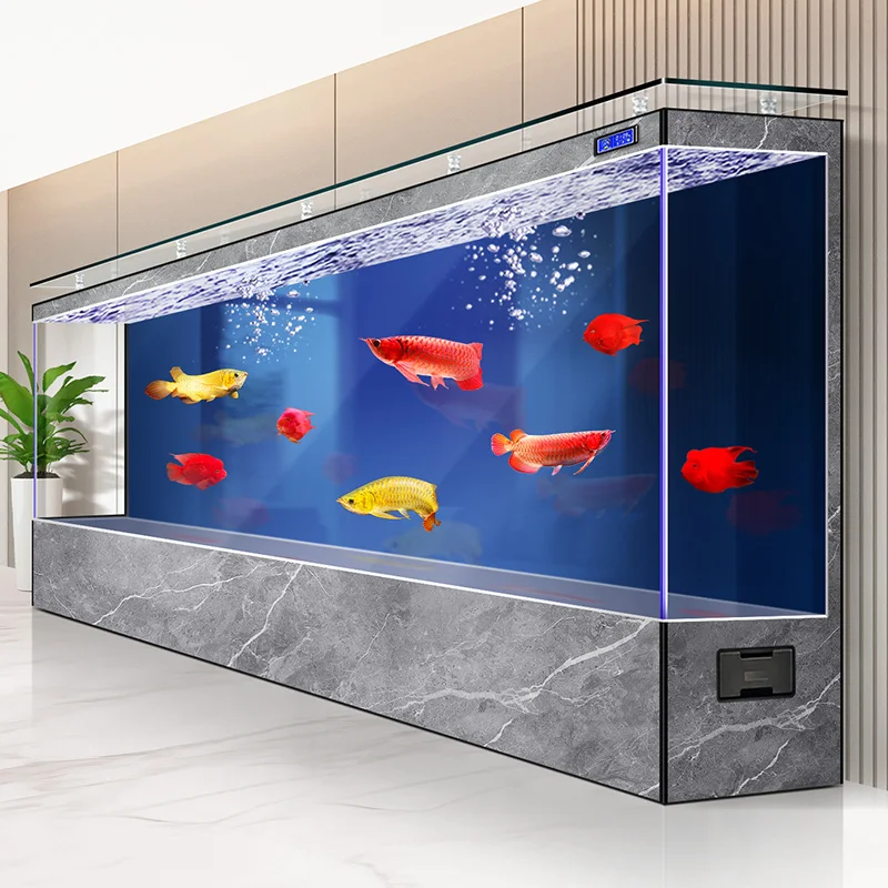 Super large fish tank living room super white glass floor against the wall company hotel ecological giant aquarium