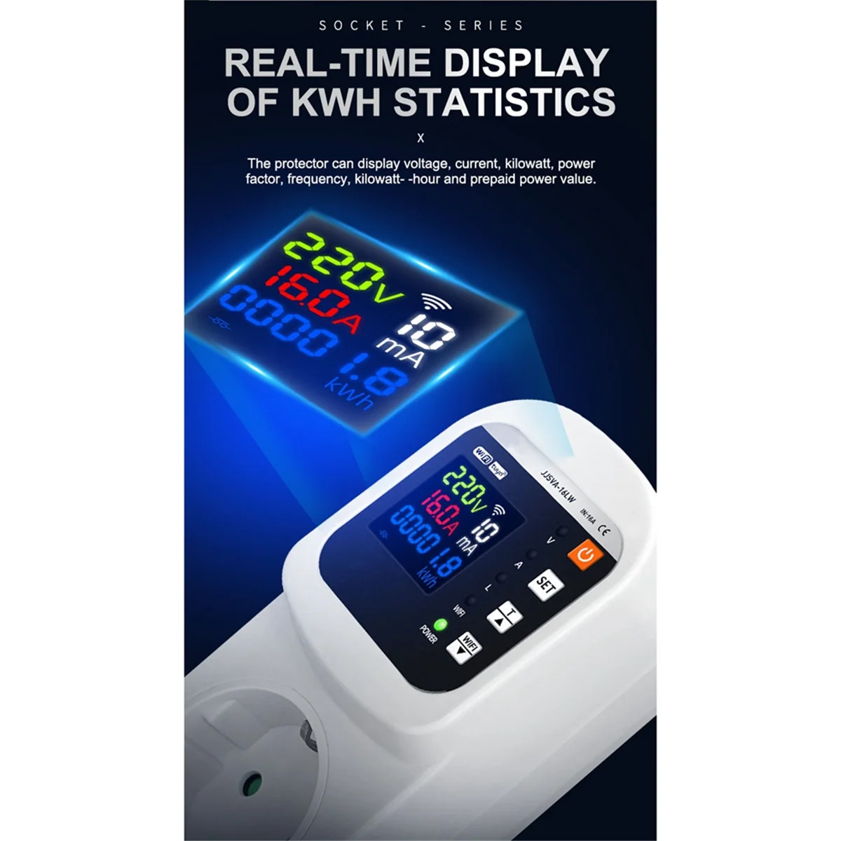 A93P Tuya WiFi Smart Socket Voltage & Current Protector Stabilizer Multifunctional Power Energy Meter EU Plug