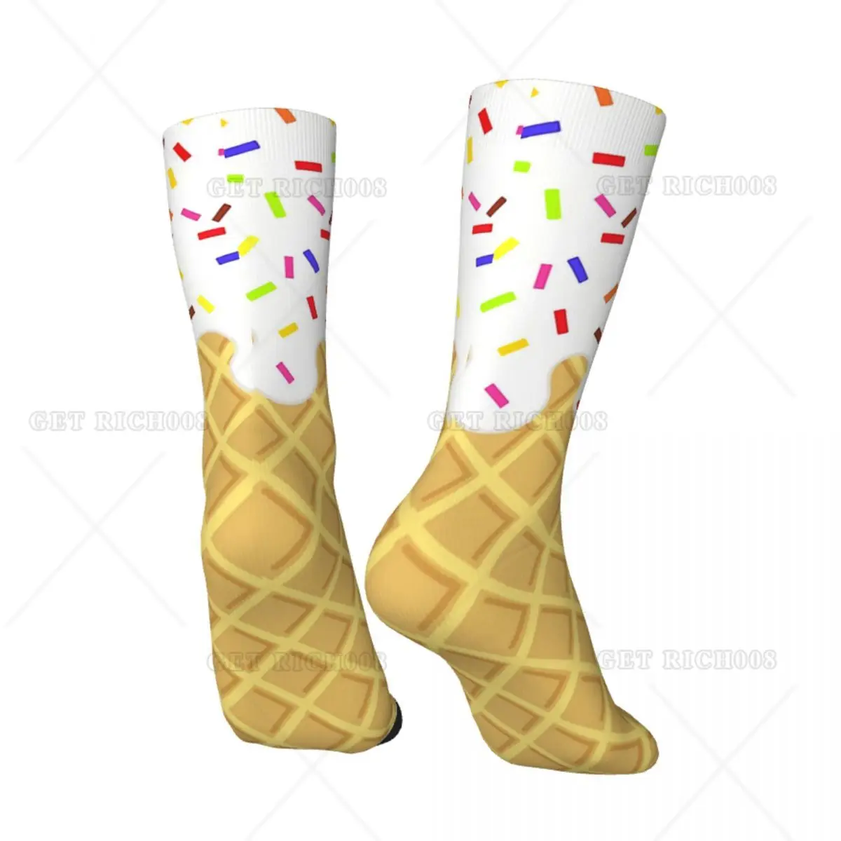 Happy Men's Socks Vanilla Waffle Cone Retro Ice Cream Pattern Hip Hop Casual Pattern Crew Crazy Sock Gift Printed