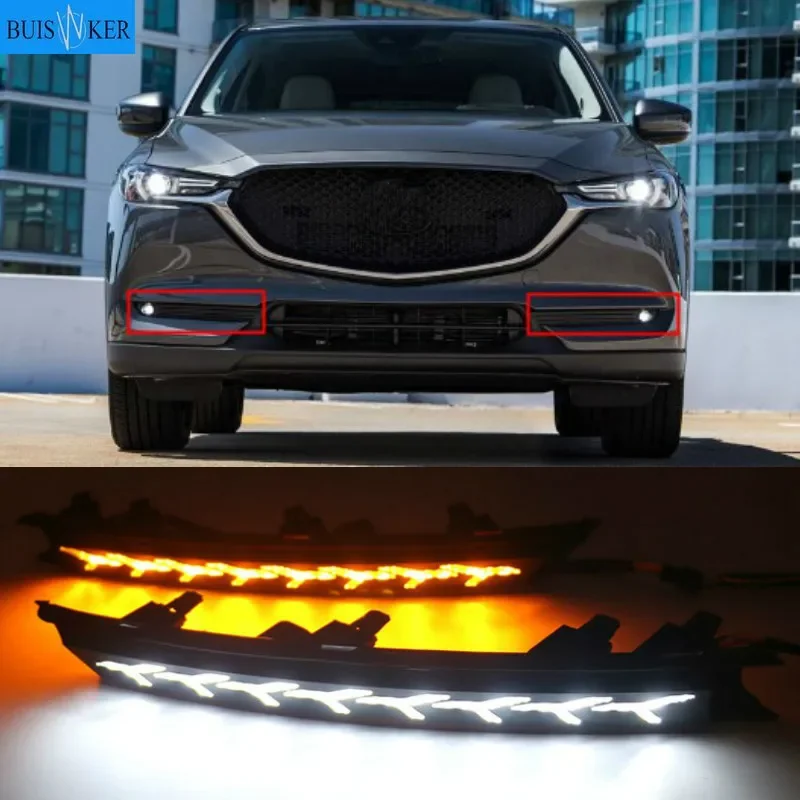 

LED Daytime running lights for Mazda CX-5 CX5 CX8 CX-8 2017 2018 DRL bumper lamp with yellow turn signal light