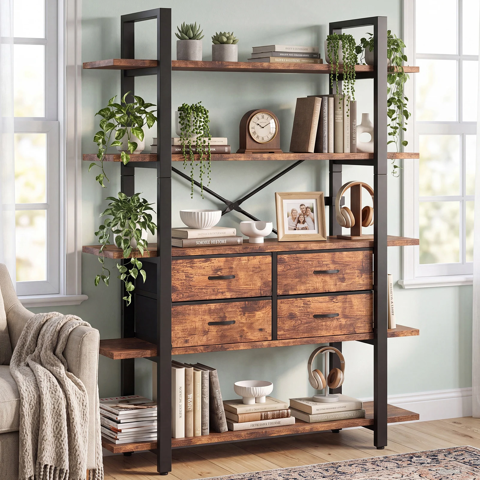5 Tier Tall Bookshelf Metal Wo - огляд і ціна Bookshelf 5 Tier