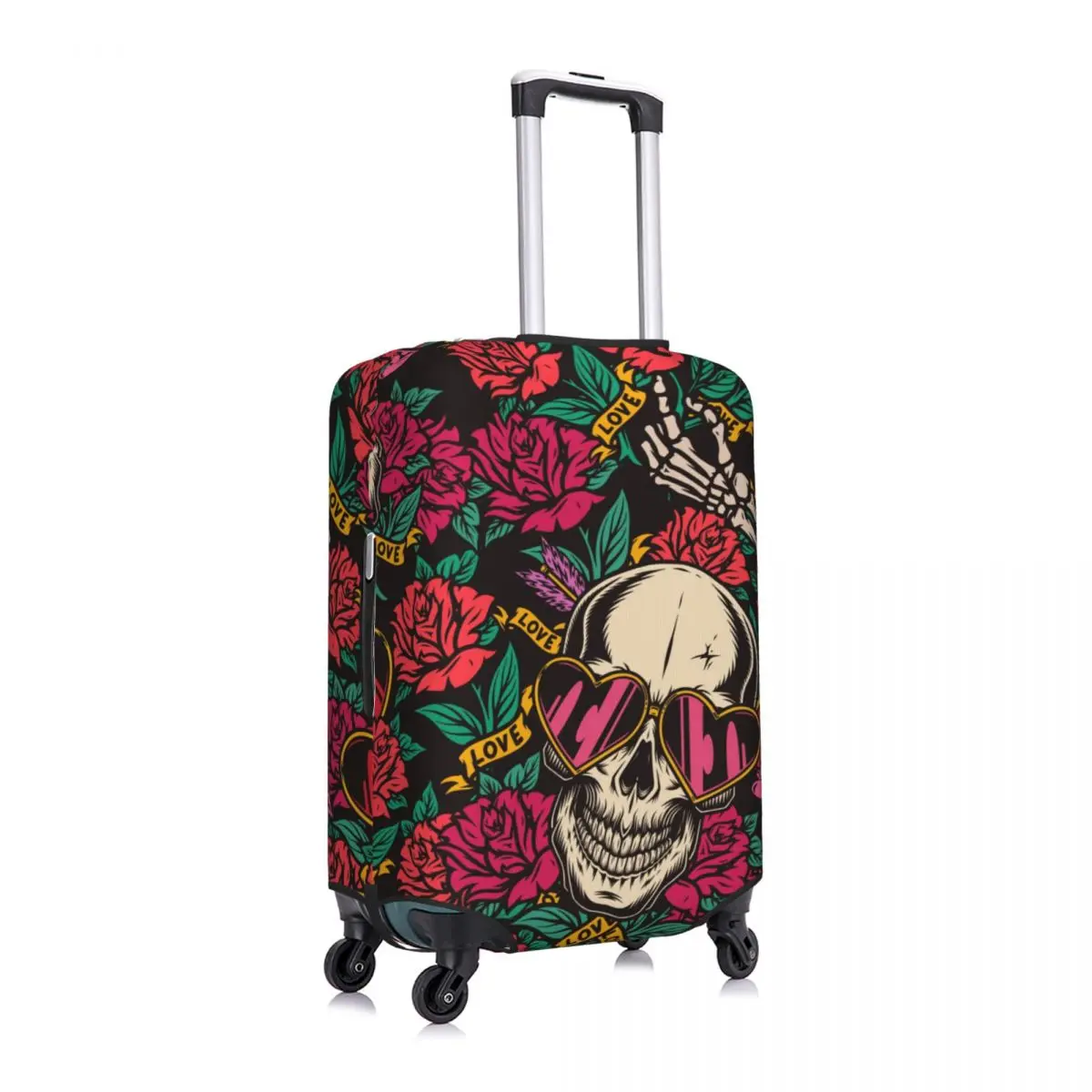 Funda para maleta con estampado de calaveras de amor, Protector elástico para accesorios de equipaje, vacaciones, día de San Valentín, viaje en