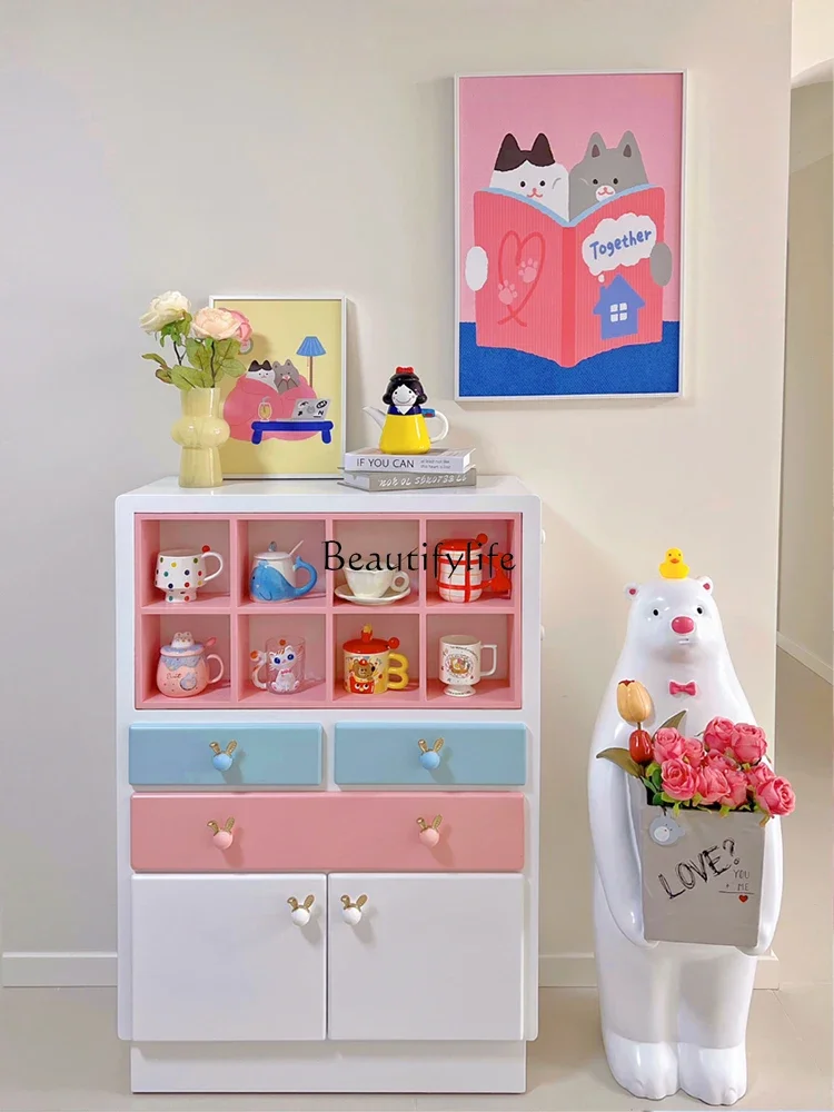 

FG44Small Apartment Living Room Sofa Side Cabinet Dopamine Painted Wall Locker