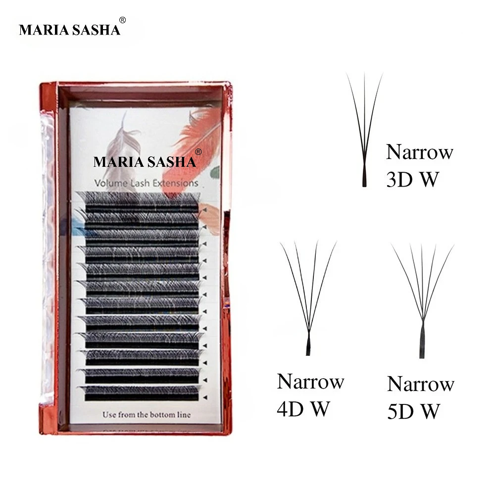 Extensiones de Pestañas Preformadas MARIA Narrow 3D W/4D W/5D W Shape, con Efecto de Florescimiento Automático, Pestañas Naturales Suaves y Densas