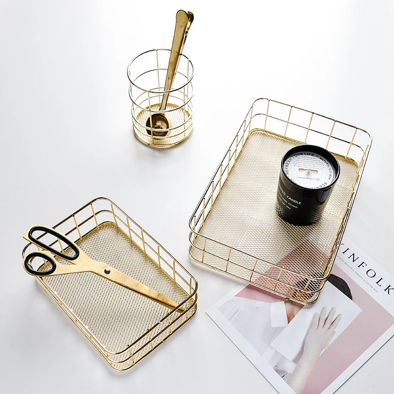 Gold Metal Iron Makeup Pen Storage Basket Nordic Makeup Brush Storage Box Desktop Sundry Storage Lipstick Brush Holder Iron Art