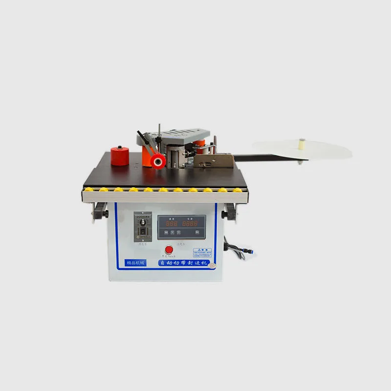 Mini manual wood pvc edge banding machine with cutting pvc edge banding machine itself and excellent speed control