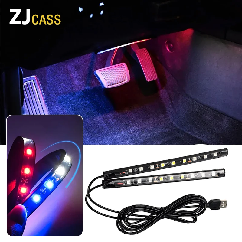 

Красный, синий, белый, интерьер автомобиля, USB светодиодный светильник, полосы для освещения настроения, освещение для ног, декоративная атмосфера, сигнальная лампа
