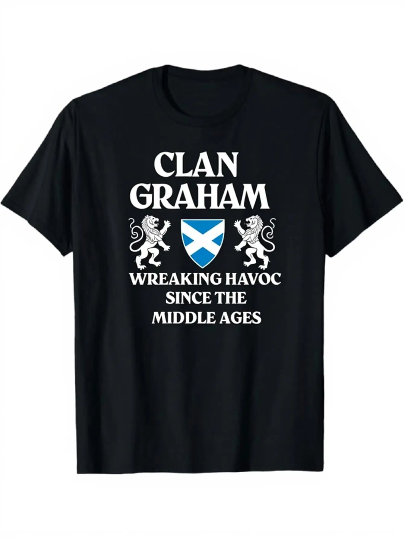 

Clan Graham Wreaking Havoc Since The Middle Ages T-Shirt Mens Classic Crewneck Short Sleeve Graphic Tee Casual Daily Wear