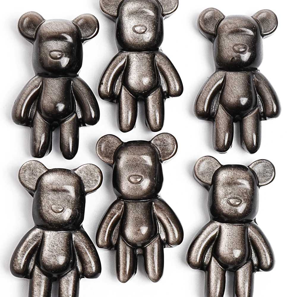 

Rare Silver Obsidian Cartoon Bear Pendant Artisanal Hand Carved Gemstone Jewelry 42X25X12mm For Jewelry Making Diy Necklace