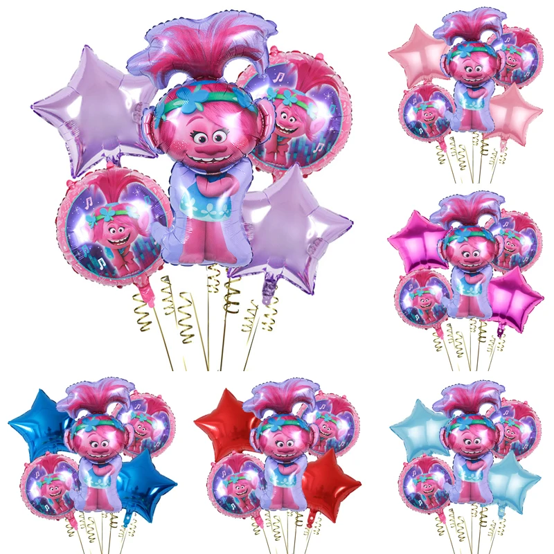 5pcs Cartoon Disney Trolls World Tour  Foil Balloons Birthday Theme Party Decoration Baby Shower Kids Toys Supplies Air Globos