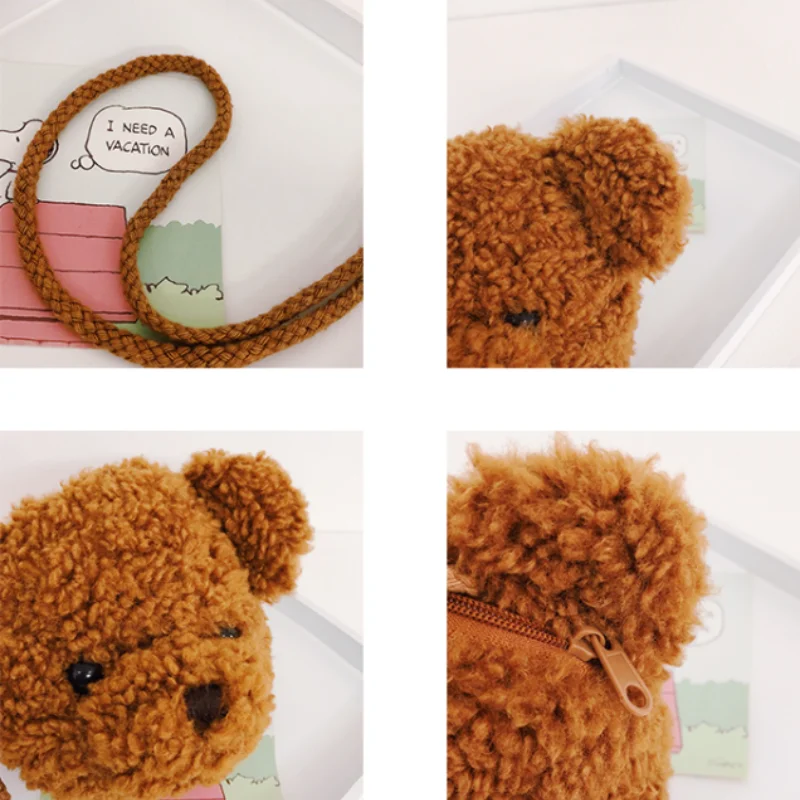 Bolso de hombro de felpa de oso lindo para niños, bolsos de mensajero de dibujos animados, monederos de felpa kawaii, mochila de animales de peluche