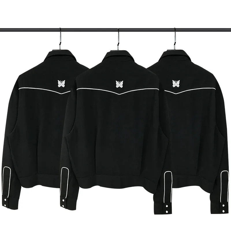 

Needles Embroidery Jaet Men's Sle Retro Briti Arrow Line Trendy Outerwear Stand Fit Long Sve Yout...