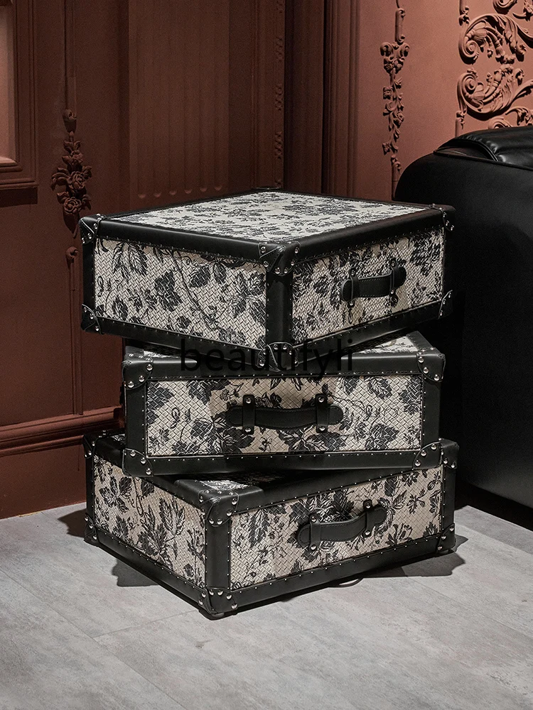 

French retro rotating bedside table, old flower cabinet, drawer, high-end artistic edge, few corners