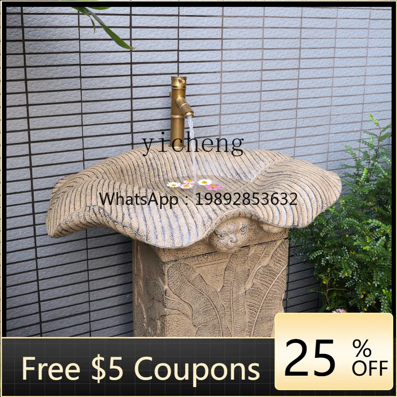 

TP outdoor courtyard column wash basin new Chinese balcony floor wash basin