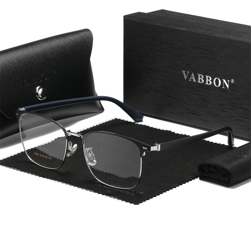 Vabbon New Men's Business Anti-Blue Light Half-Frame Eyeglasses Luxury Ultra-Light Comfortable Trendy Driving Non-Prescription Glasses, Premium Gift 3305