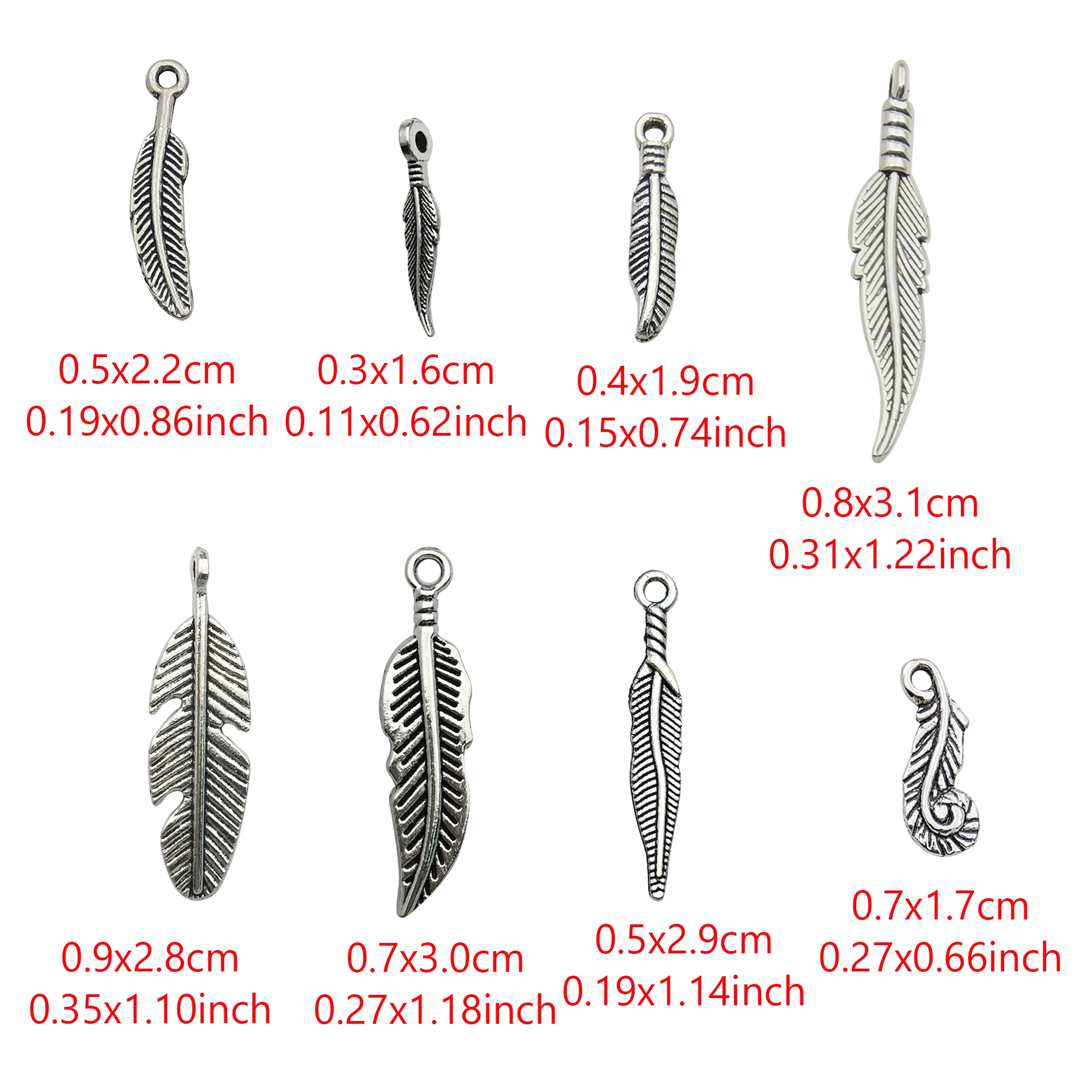 Mixed 8 Styles 40pcs Antique Silvery Alloy Feather Charms Pendants For DIY Earrings Necklace Bracelet Jewelry Making Accessory