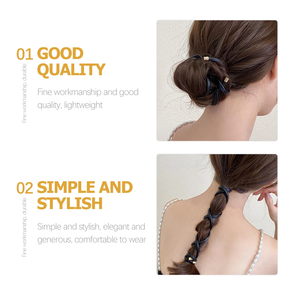 

2Pcs Elegant Leather Hair Ties Comfortable Ponytail Holders Black Dark Brown Versatile Hairstyling Accessories French Charm