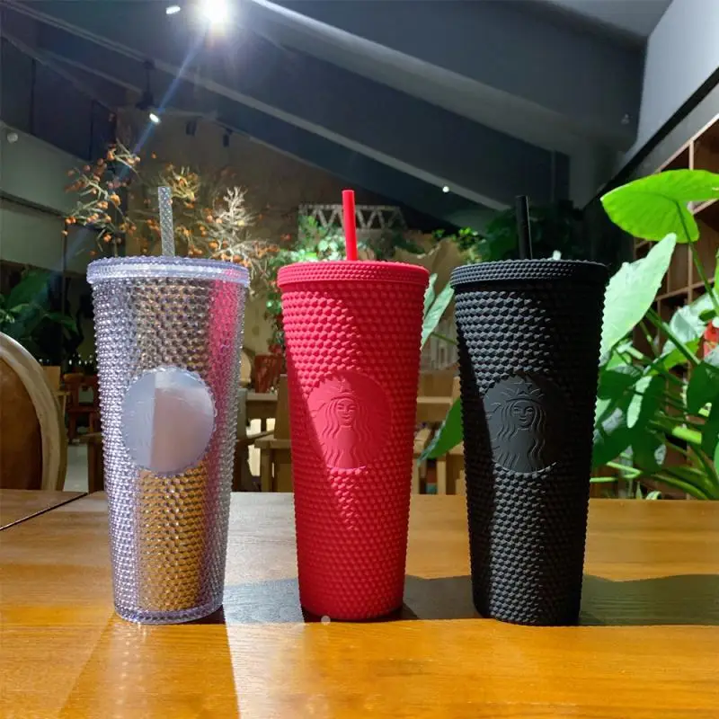 Double Layered Plastic Straw Cup For Household Diamond Radiant Water Bottles Coffee Straw Cup Drinks Bottles Mugs