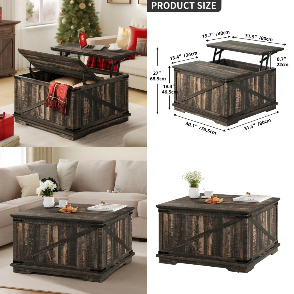 طاولة قهوة Cafe TablesLift مع تصميم مزرعة مربعة للتخزين لغرفة المعيشة #1