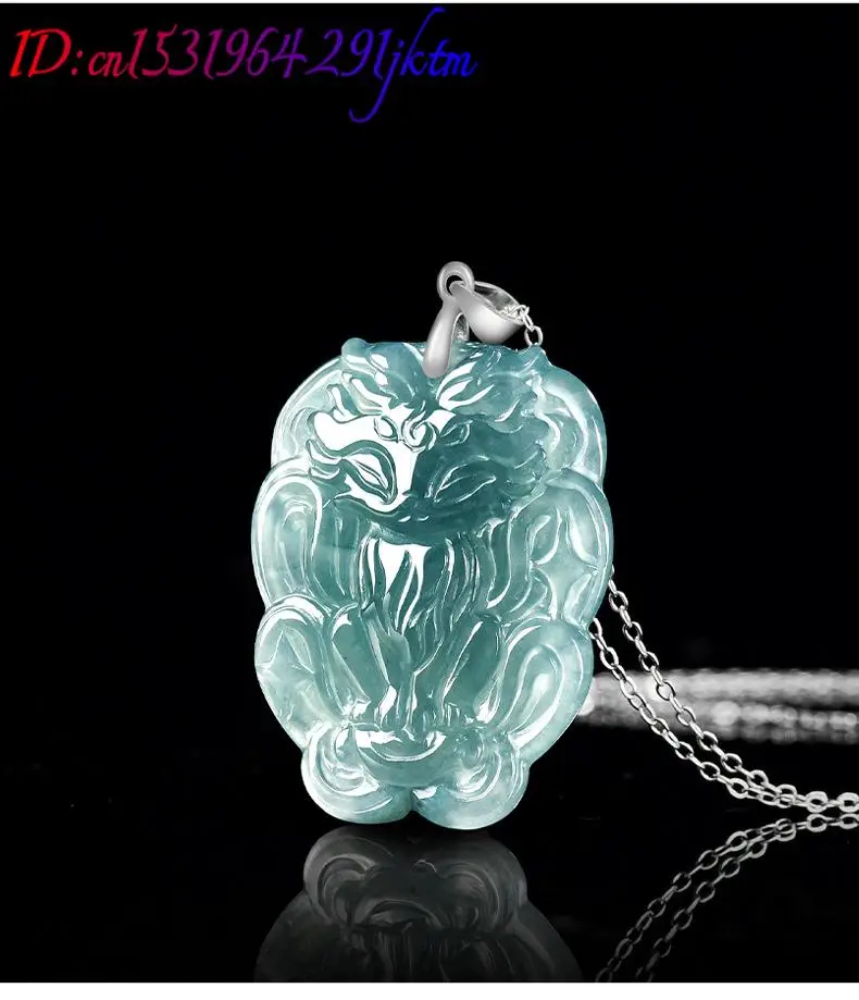 Burmese Jadeite Fox Pendant Necklace Luxury 925 Silver Amulet Talismans Gemstone Accessories Fashion Real Jade Gifts for Women