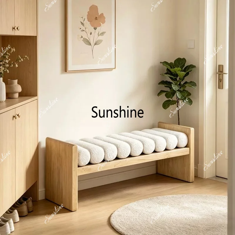 Nordic solid wood living room shoe change stool entry wabi wind bedroom bedside stool