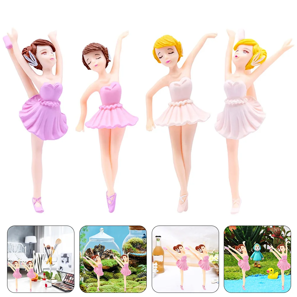 

4 Pcs Girl Ballet Figurines Crafts Baby Cake Decorating Accessories Cupcake Topper Pvc Party Decoration