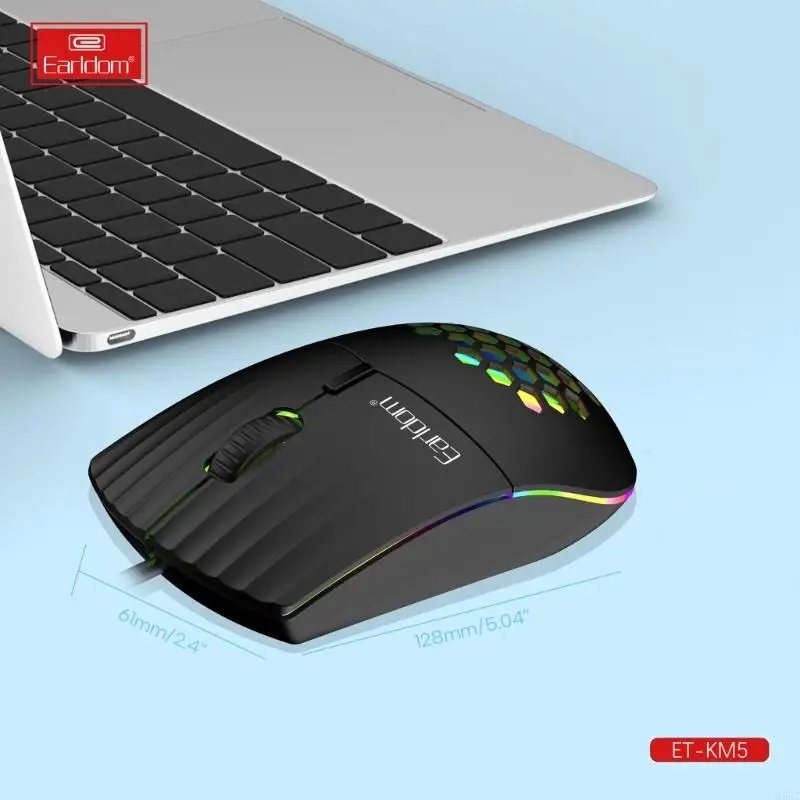 ماوس الألعاب لأجهزة النوع C RGB مصباح ليد قابل للتخصيص 1600 ديسيبل متوحد الخواص والأضواء الملونة تصميم ماوس من النوع C على شكل قرص العسل