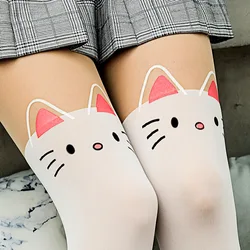 Medias de muslo de gato de dibujos animados para niña, calcetines por encima de la rodilla, pantimedias japonesas, medias clásicas Retro blancas, calientes