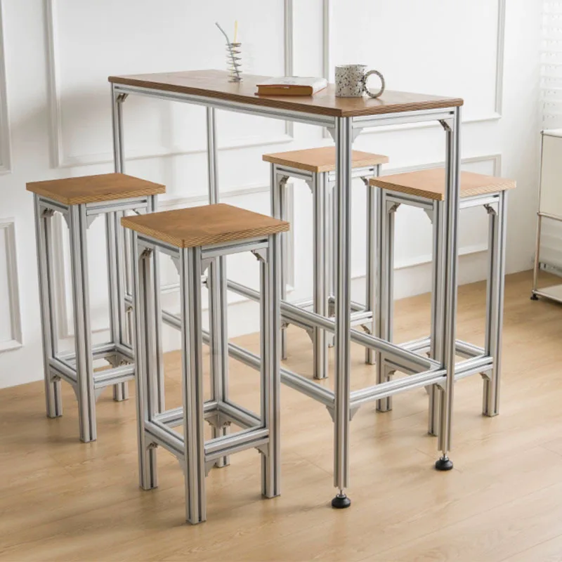 

Nordic solid wood simple modern Internet celebrity aluminum profile cafe wall high table long table