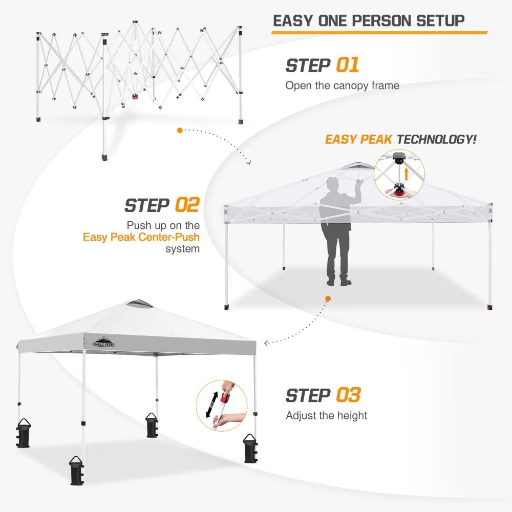 8 Stakes, 4 Ropes, 4 Weight Bags, Easy Set Up Tent Canopy, 10x10 ft, 100sqft of Shade, White