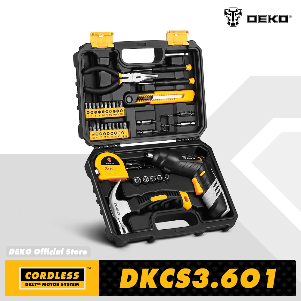 DEKO DKCS3.6O1 Cordless Electric Screwdriver Rechargeable Power battery Screwdriver Twistable Handle LED Torch Power Tool