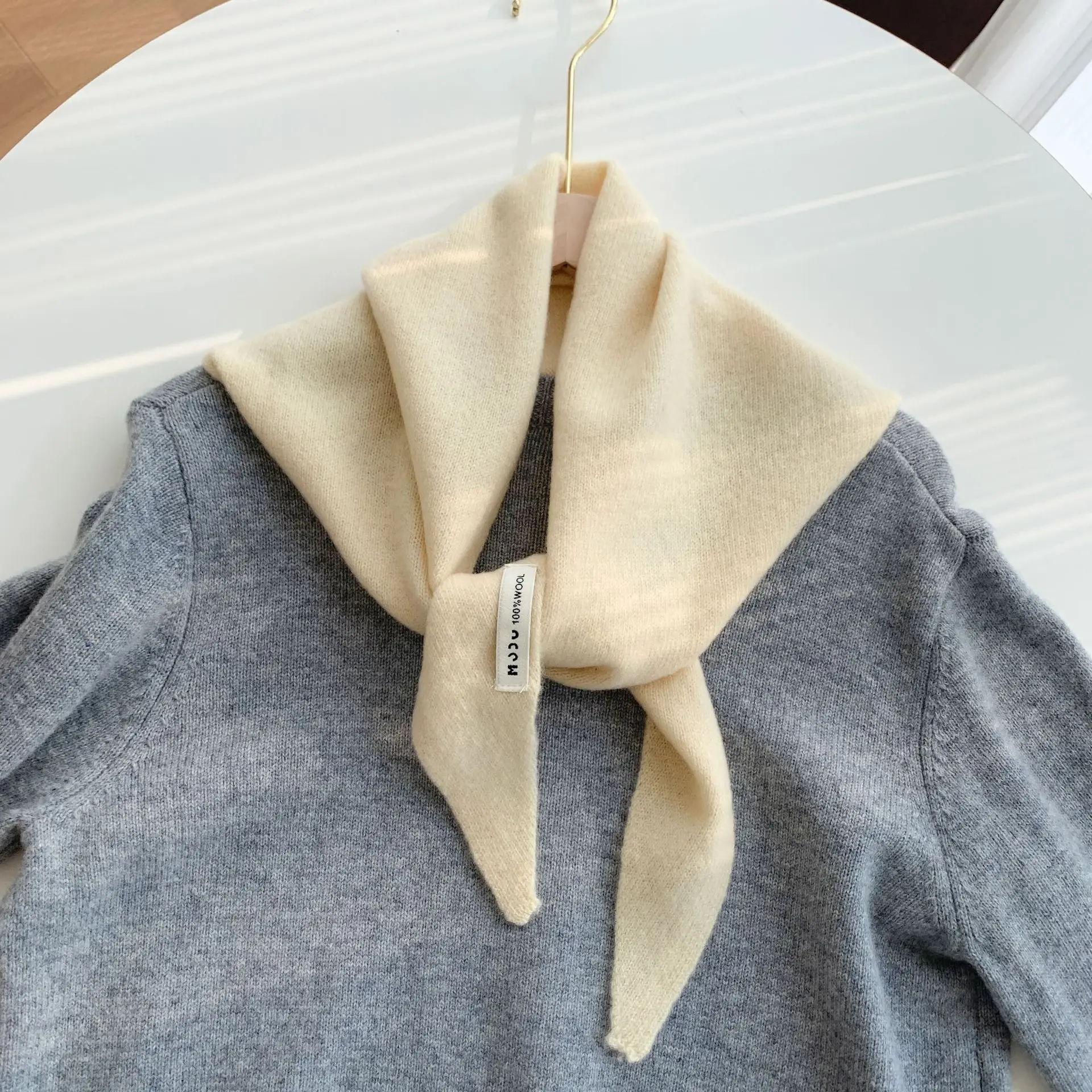 100% Wool Women's Knitted Triangle Scarf Shawl Warmth for Autumn and Winter Multifunctional All - Match Small Scarf for Ladies