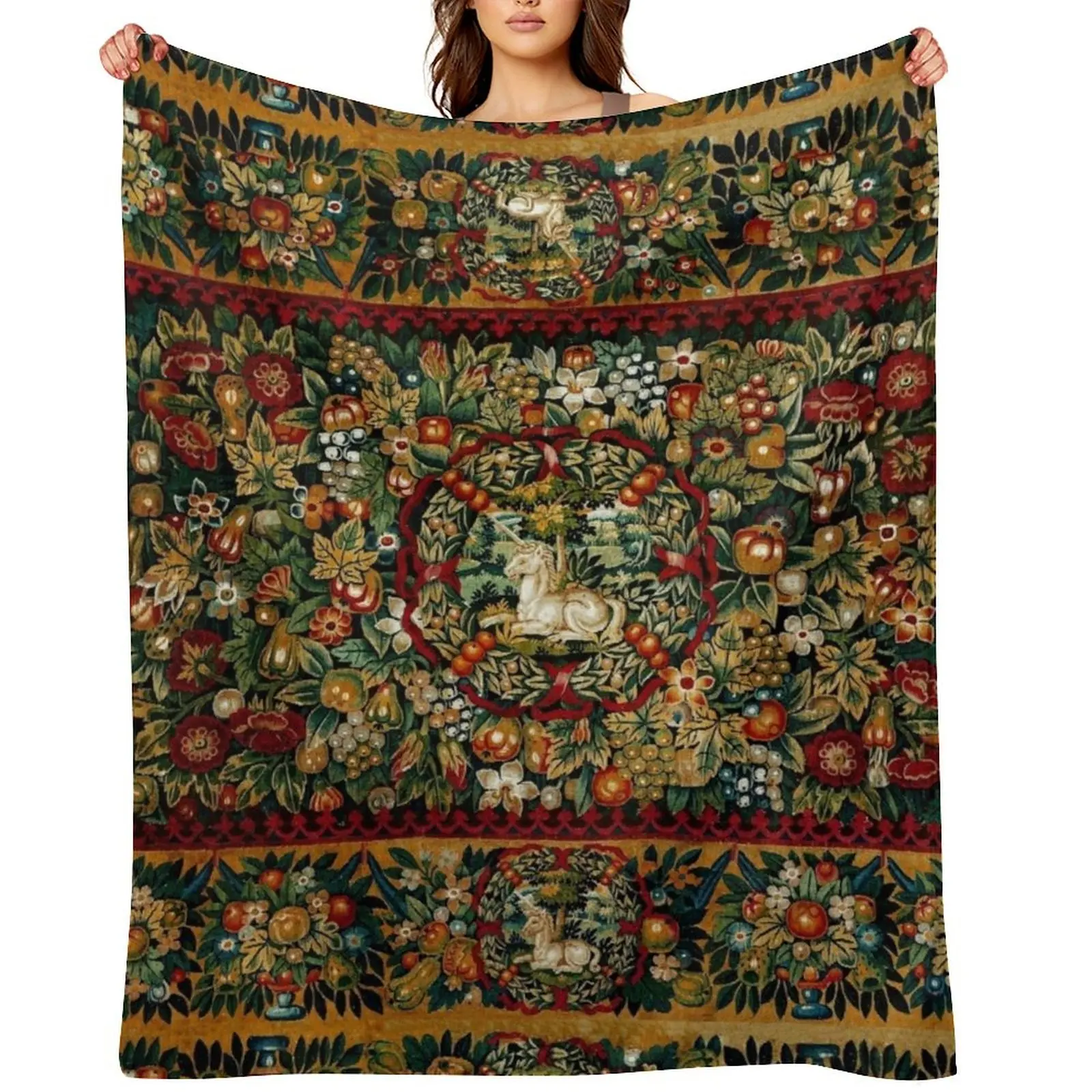 

Medieval Unicorn Floral Tapestry Throw Blanket Comforter Soft Plush Plaid For Baby Blankets For Sofas Blankets