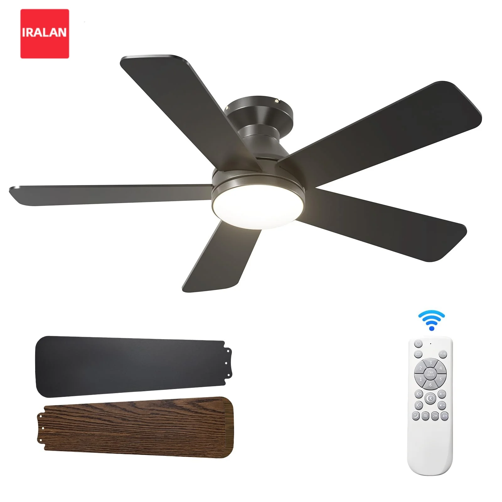 IRALAN LED-Deckenleuchter mit Ventilator, 6-stufiger Windregulierung, Fernbedienung, stufenlos dimmbarer Deckenventilator für Schlafzimmer und Wohnzimmer