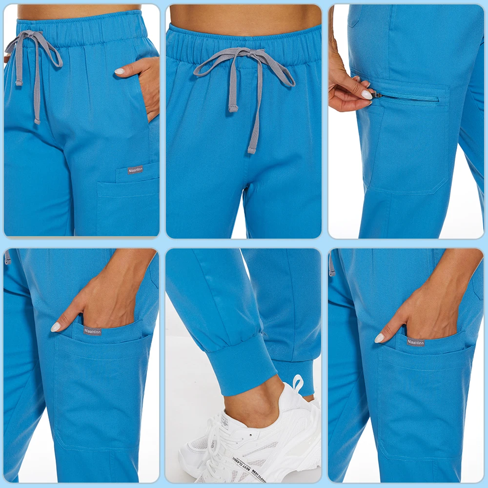 Nowe spodnie do biegania dla kobiet i mężczyzn Medical Scrub Work Bottoms Unisex Stretch Beauty Trousers Clinic Doctor Nurse Pants