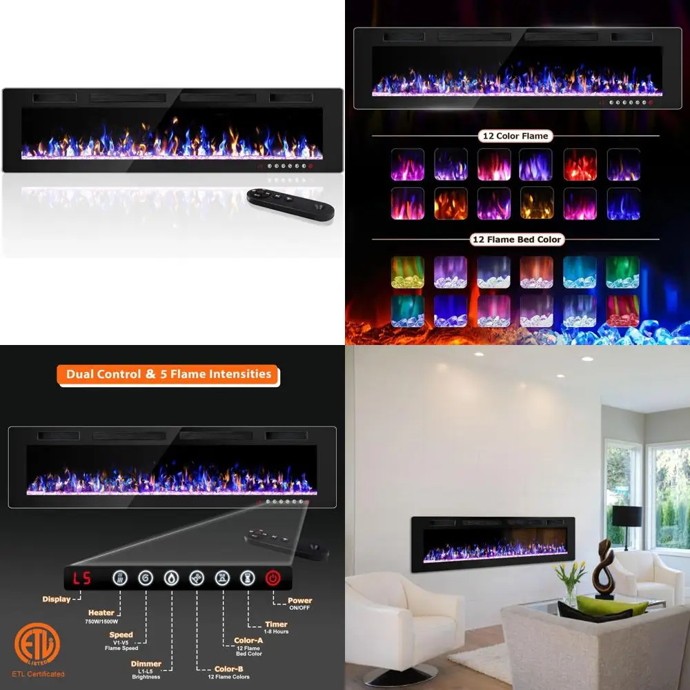 

Ультратонкий 72-дюймовый электрический камин, настенный камин с дистанционным управлением