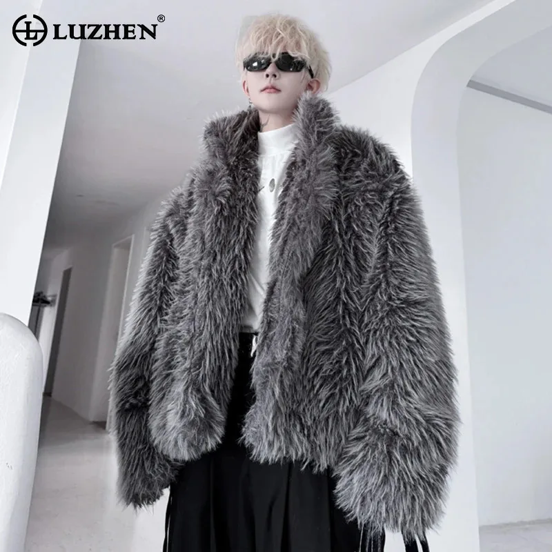 LUZHEN Simplicity Liner Cotton Jackets Men's 2024 Original Trendy Handsome High End Temperament Faux Fur Coat New Male LZ6743