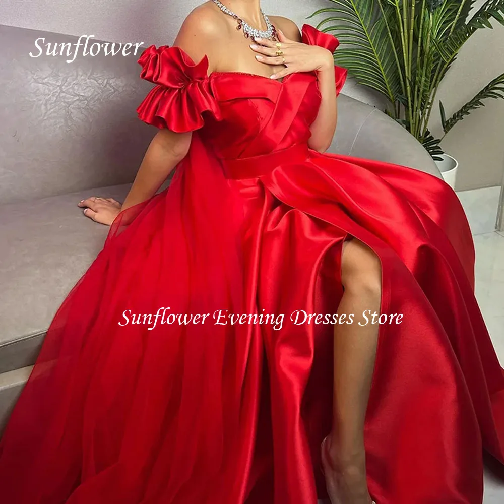 Sonnenblumen rot elegante A-Linie Ballkleid Frauen Perlen Satin Party Abendkleider Tüll bodenlangen besonderen Anlass Kleid 2024