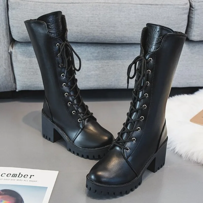 Buty damskie High Top 2024 Chunky Platform Pu Over-the-Knee High Boots Women Retro Punk Increasing Long Shoes Woman