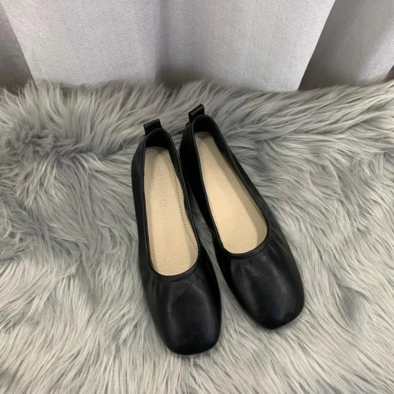 

soft bottom elastic band ballet flats women square toe moccasins casual design spring summer single leather shoes woman loafers