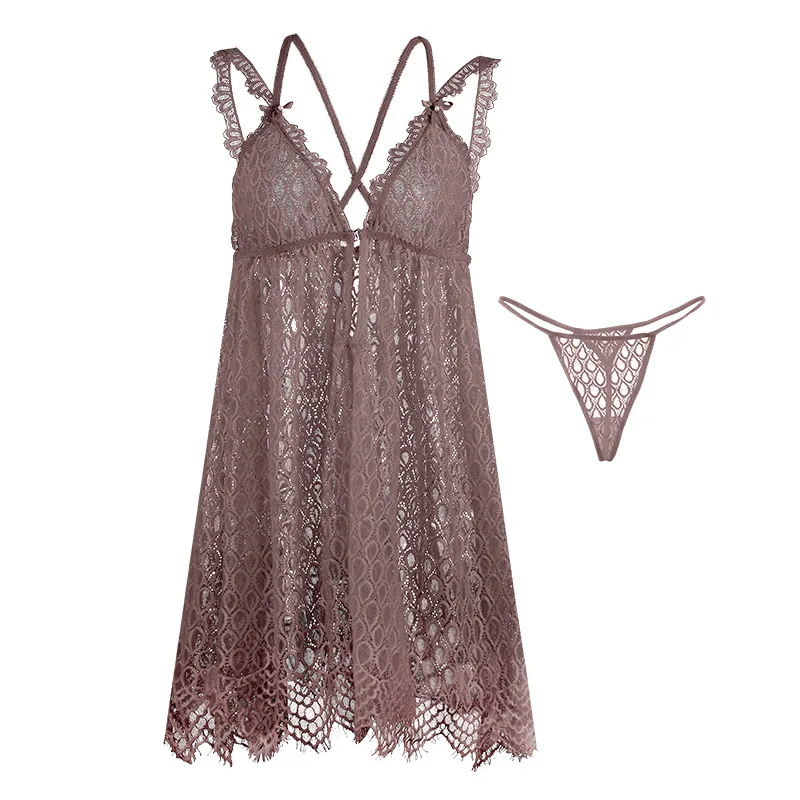 Casual New Large Size Lingerie For Women Sexy Sling Short Dress Thin Lace Summer Nightgowns For Female Night Wear Sleepshirt