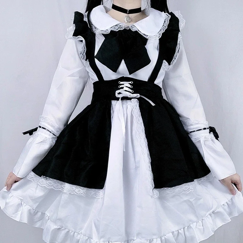 Roupa de empregada feminina anime lolita vestido bonito bamнич calzoncillos mucam avental preto e branco vestido masculino café traje cosplay