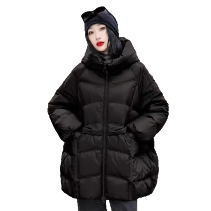 2025, Winter europäische Damen-Daunenjacke, Pendler-Kapuze, warme High-Street-Jacke