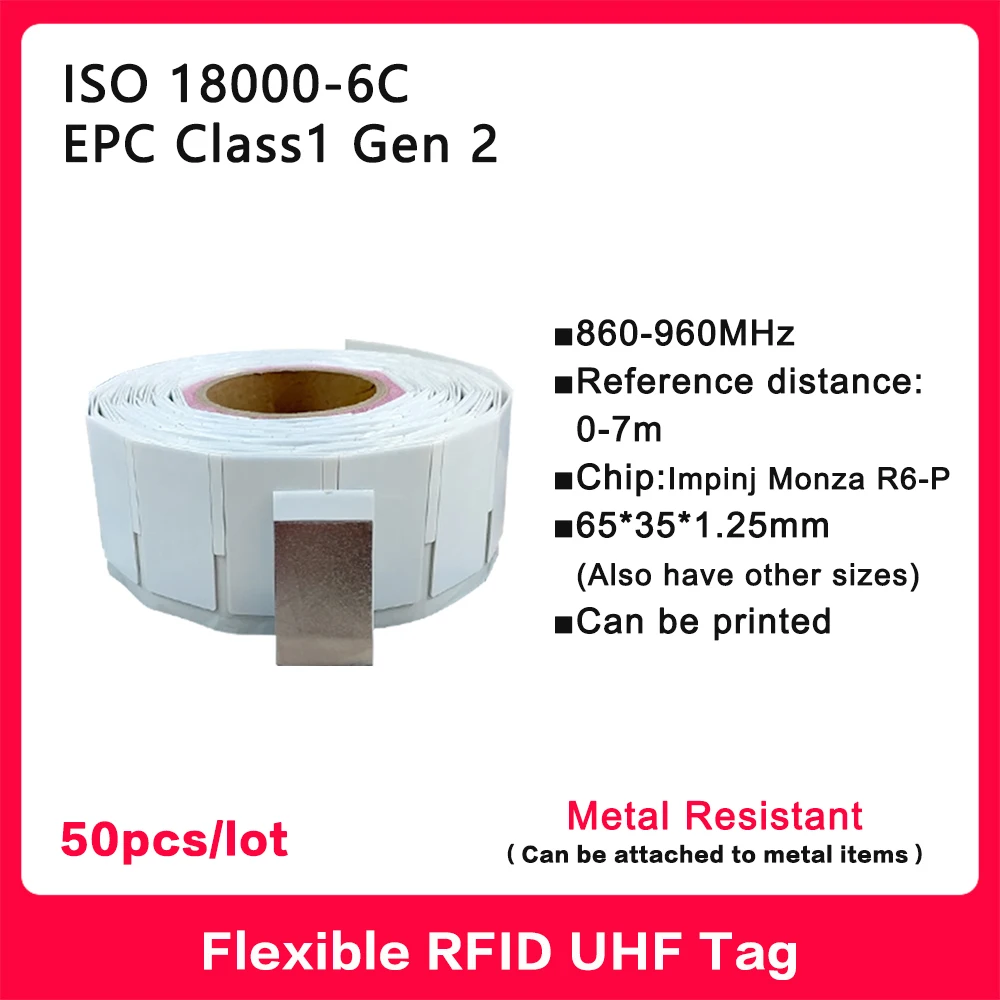 

RFID UHF Tag Flexible Anti metal 18000-6C 860-960MHz RFID UHF Sticker Label Electronic label 900 MHz High Quality 50PCS