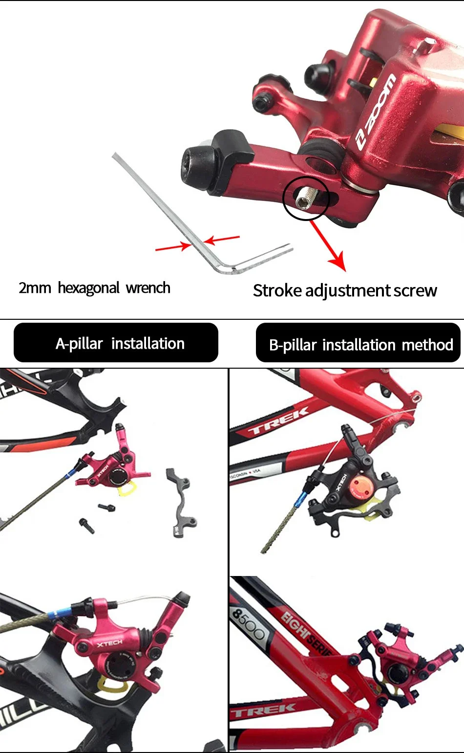 ZOOM HB-100 Fahrrad-Bremssattel-Set MTB Hydraulische Seilzug-Scheibenbremsen Fahrrad-Ölbremse Fahrradbremsen-Zubehör – Detail 4