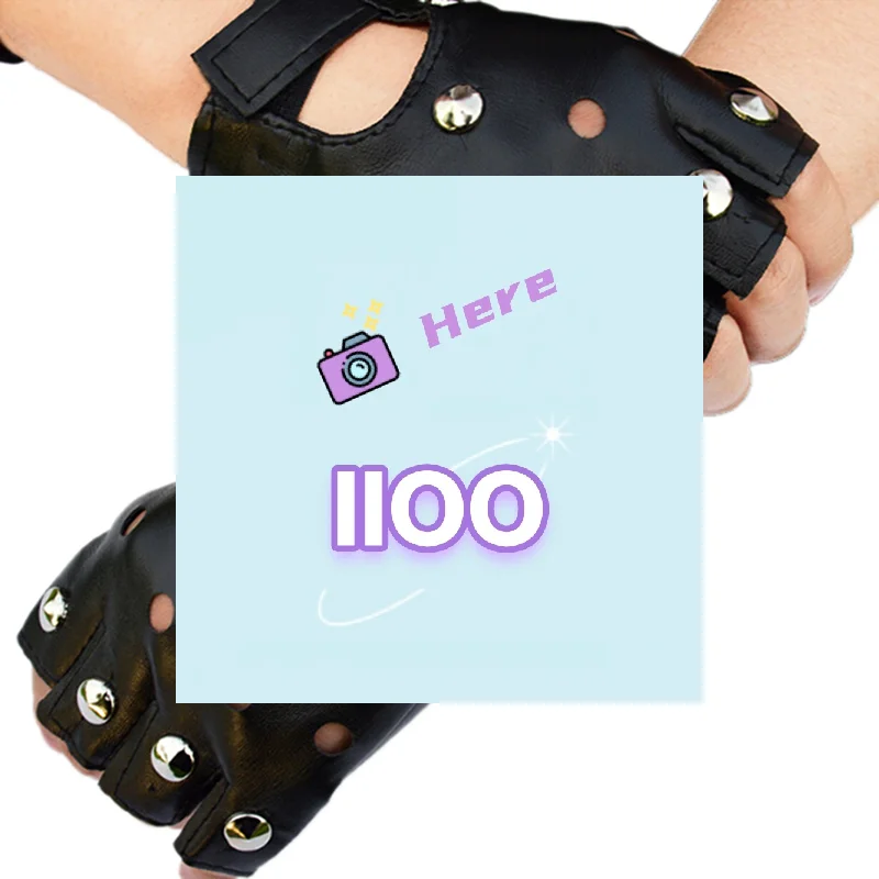 【IIOO】1Pair Leather Fingerless Short Gloves Black Rivets Stud Half Finger Mittens Fashion