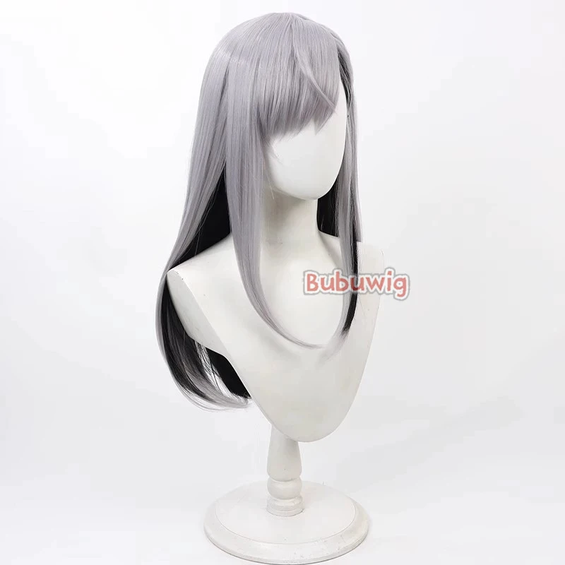 Bubuwig Synthetic Hair Higuchi Kaede Cosplay Wigs Virtual YouTuber Higuchi Kaede 60cm Silver Gray Mixed Black Wig Heat Resistant