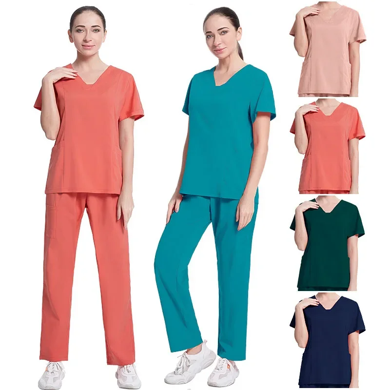 

Stretch Women Medical Scrubs Sets Hospital Work Uniforms Surgical Gowns Nursing Accessories Dental Clinic Beauty Salon Workwear