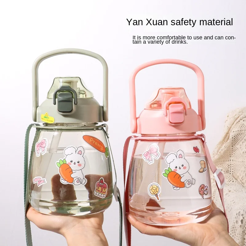 1000ML Water Bottle Cute Kawaii Straw Plastic Large Capacity Cartoon Girl Kettle Student Cup Water Bottle for Children
