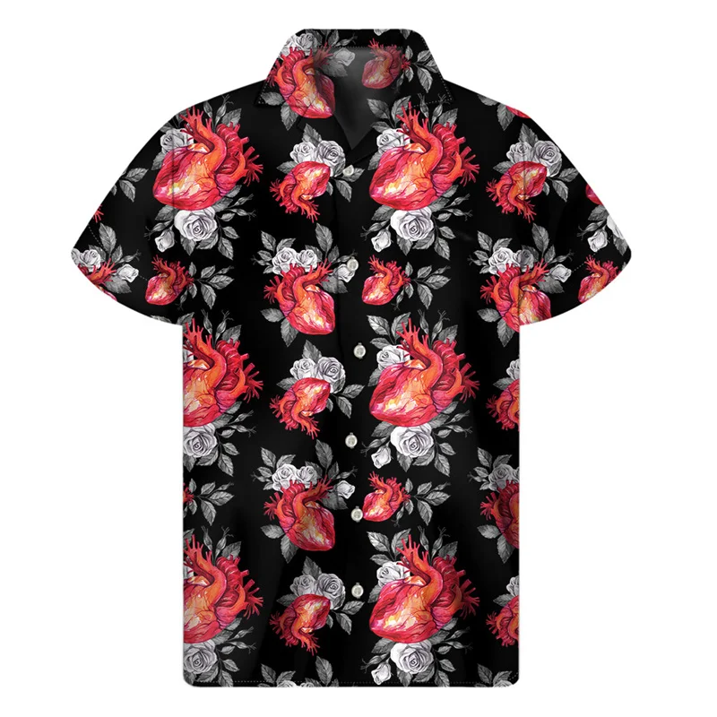 Colorful Love Heart 3D Print Aloha Shirt For Men Women Hawaiian Shirts Summer Loose Short Sleeve Tops Street Lapel Button Blouse